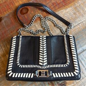 Rebecca Minkoff Whipstitch Love Crossbody Purse Black Leather White Whipstitch